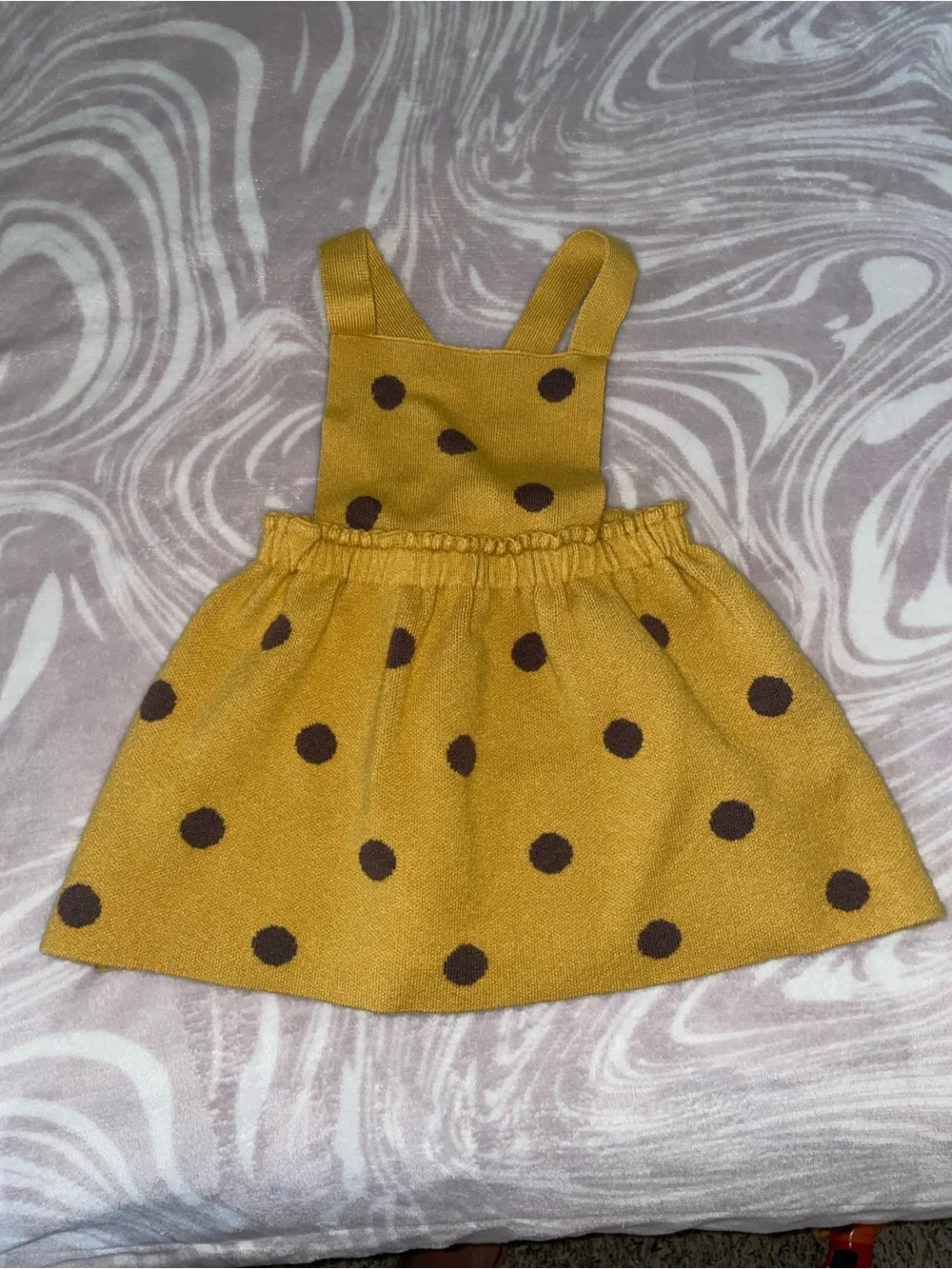 Zara Mustard and Dark Brown Polka Dot Pinafore